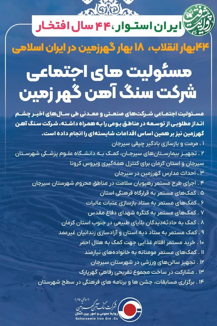 پیام تبریک مدیرعامل شرکت سنگ آهن گهرزمین به مناسبت فرارسیدن ۲۲ بهمن