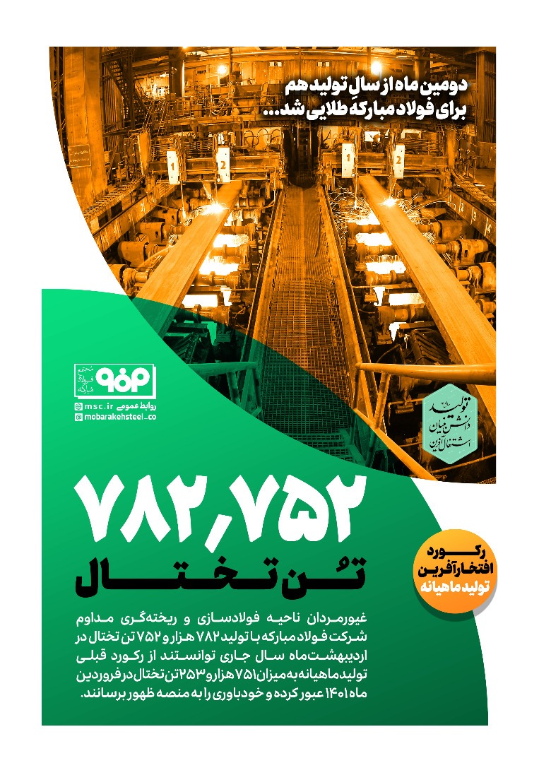 شرکت فولاد مبارکه در تولید ماهیانه تختال رکورد زد