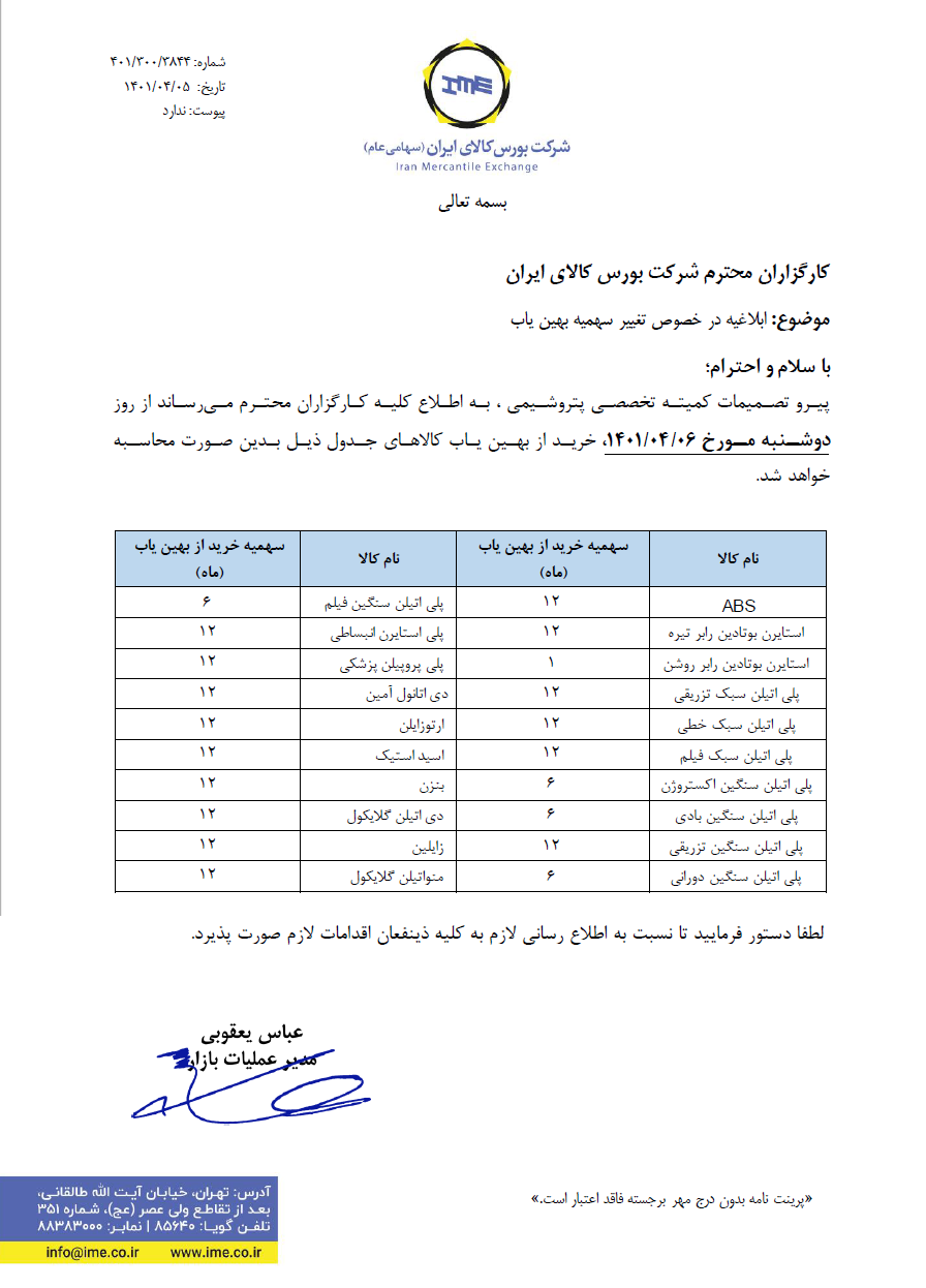 سقف خرید بهین یاب ۲۰ محصول پلیمری و شیمیایی تغییر کرد