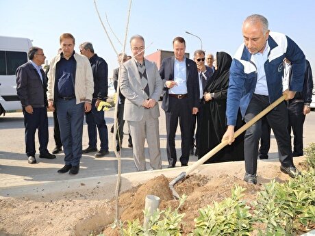 کاشت درخت توسط مدیرعامل و مدیرکل محیط زیست استان خوزستان در پتروشیمی بندرامام