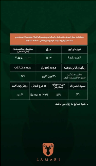 بخشنامه پیش فروش عادی خودرو لاماری ایما اعلام شد